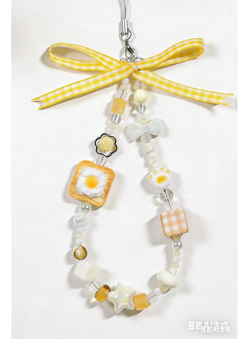 Nova future Kawaii Beaded Pearl Phone Charms Strap,Cute Bowknot Toast Cell Phone Lanyard Wrist Strap - Image 5